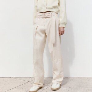 ZARA BELTED COTTON PANTS
